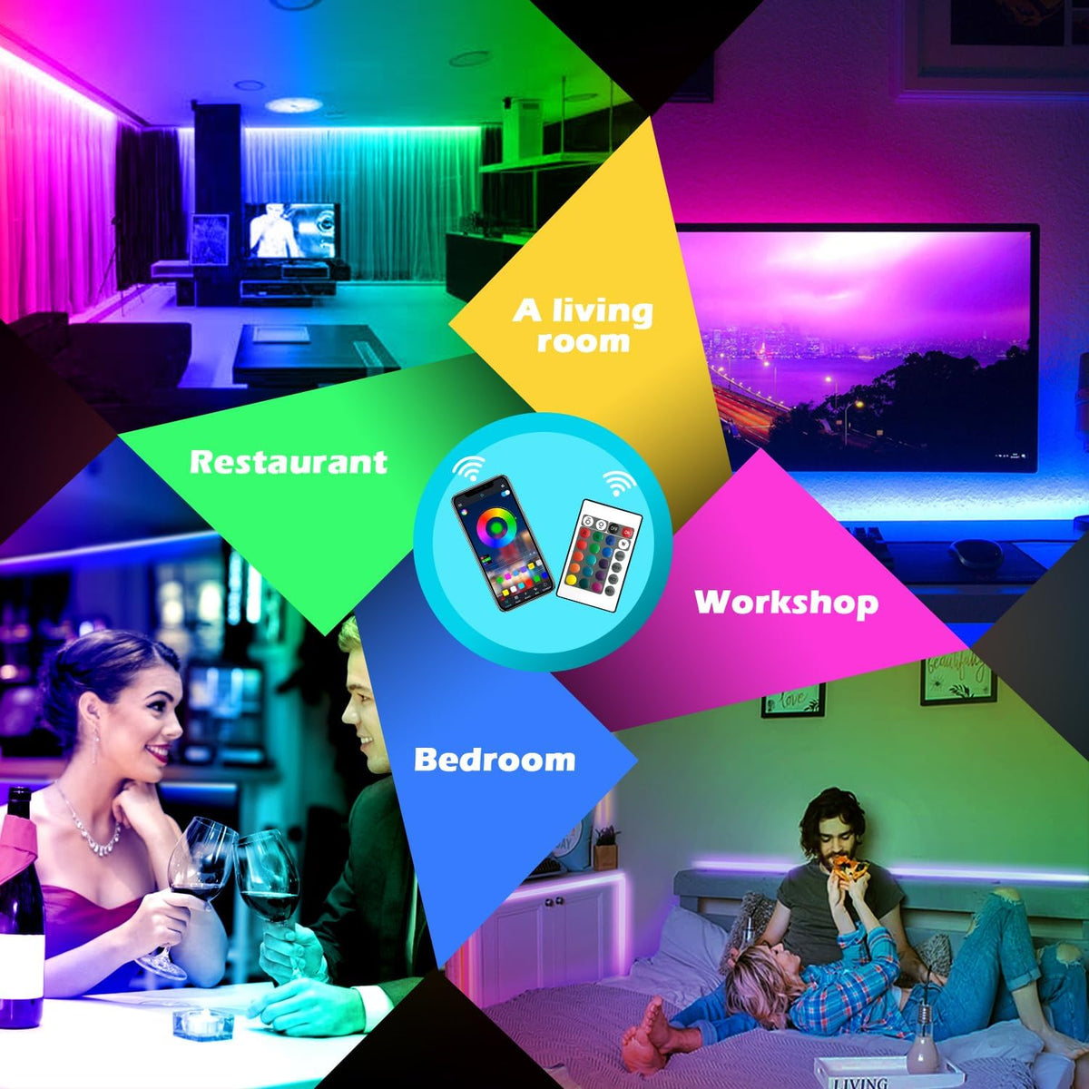 bluetooth app control via hilighting app with brightness, color, and group management