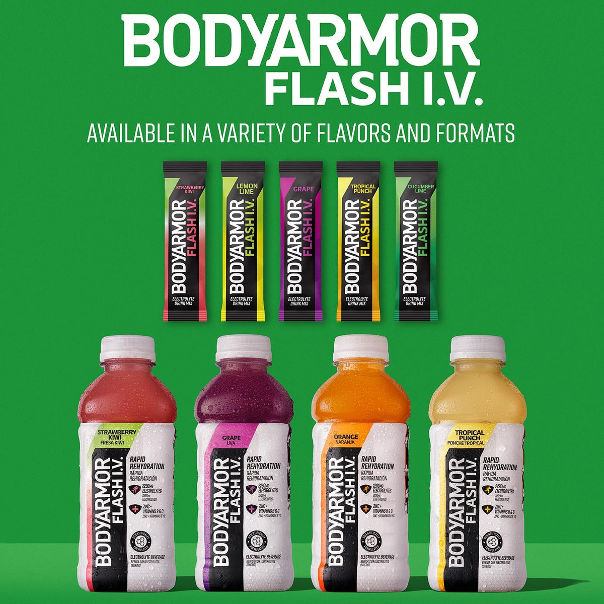 BODYARMOR Flash IV Electrolyte Packets – Desk Hydration for Focused Afternoons, Zero Sugar Focus Support Sticks