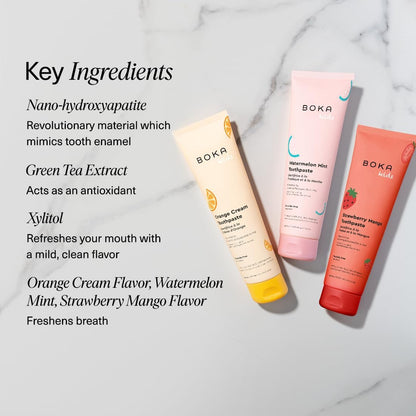 Boka Kids' Toothpaste Variety 3-Pack – Delightful Birthday Gift for Picky Brushers & Health-Conscious Families