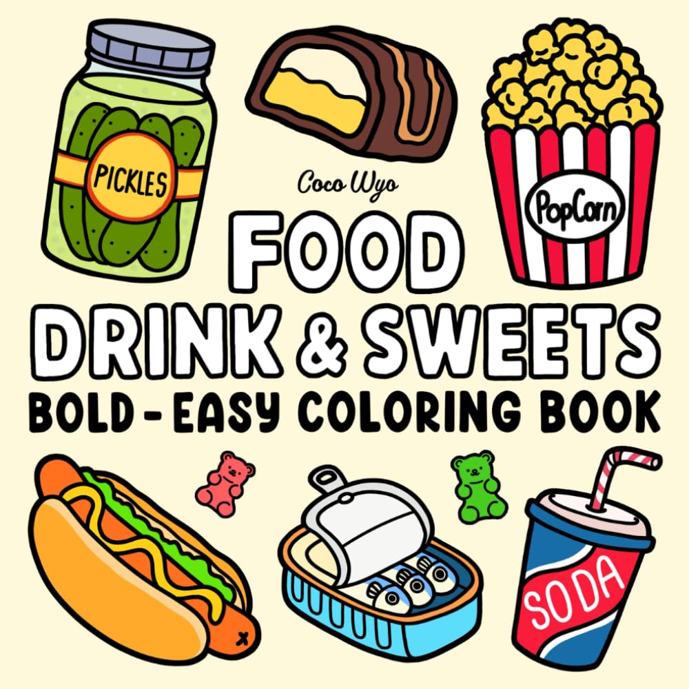 Bold Easy Coloring Book for Adults and Kids – Understated, Modern Food Art for Calm and Focused Coloring