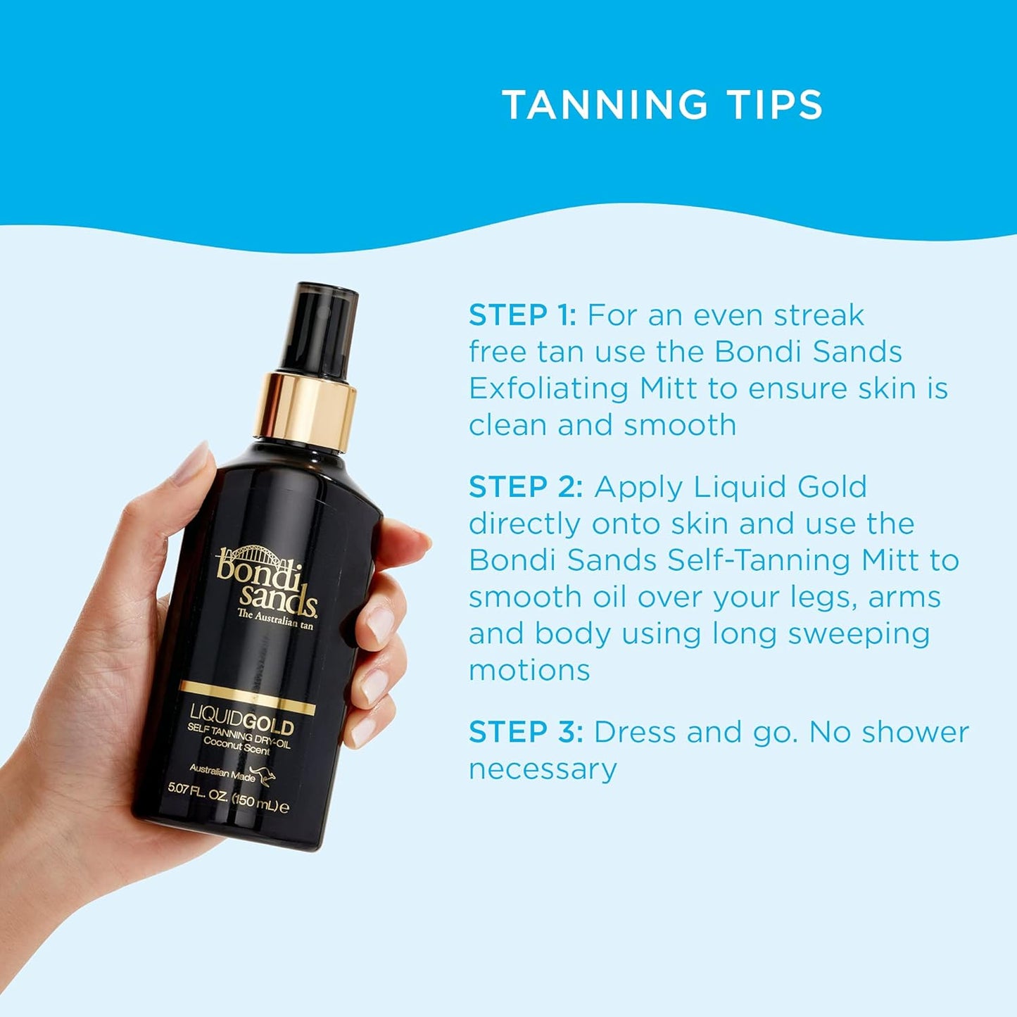 Bondi Sands Liquid Gold Self Tanning Dry Oil – Evening Self-Care Ritual for Normal-to-Dry Skin, Coconut-Scented Hydrating Glow