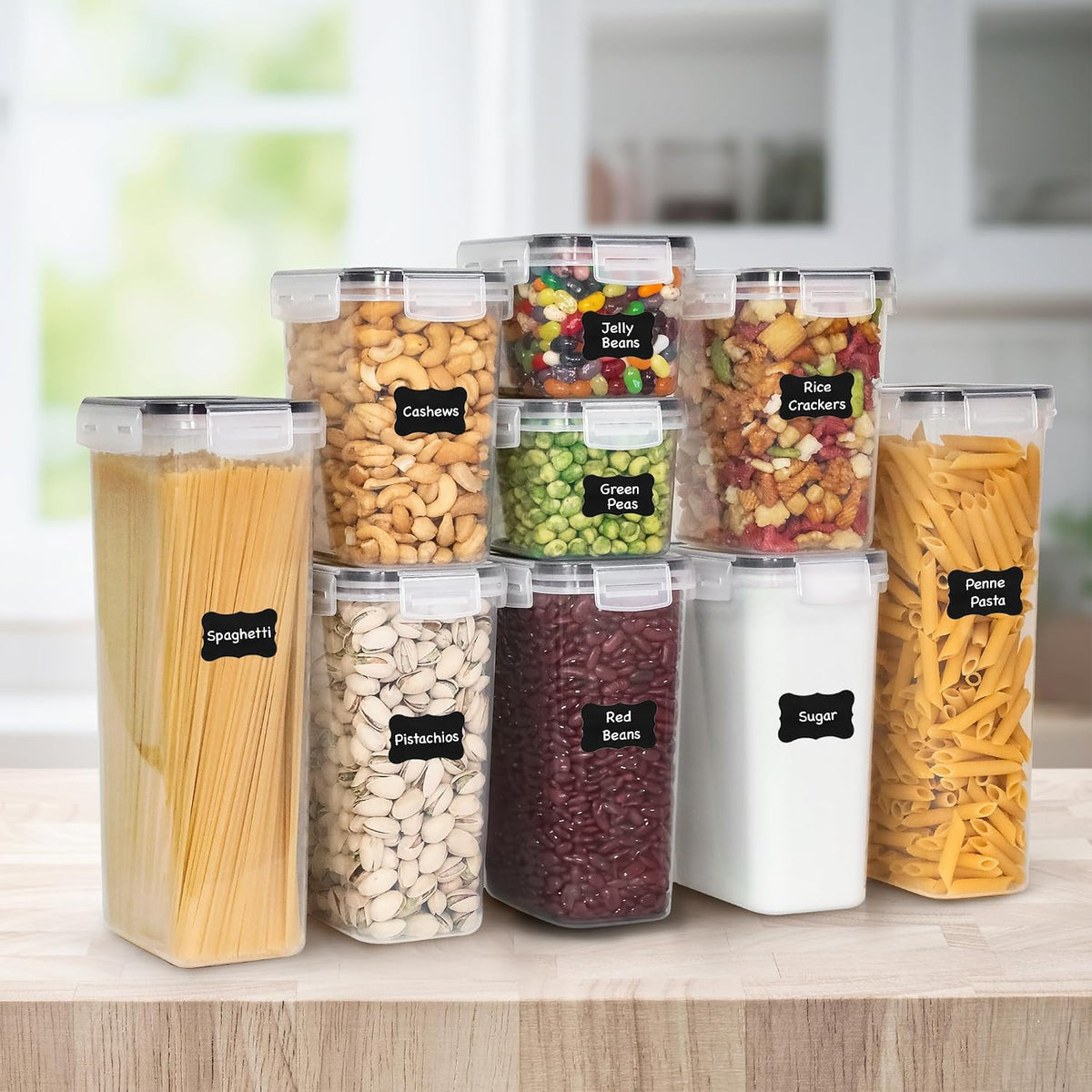 bonus accessories: 24 reusable chalkboard labels, marker, and 4 measuring cups