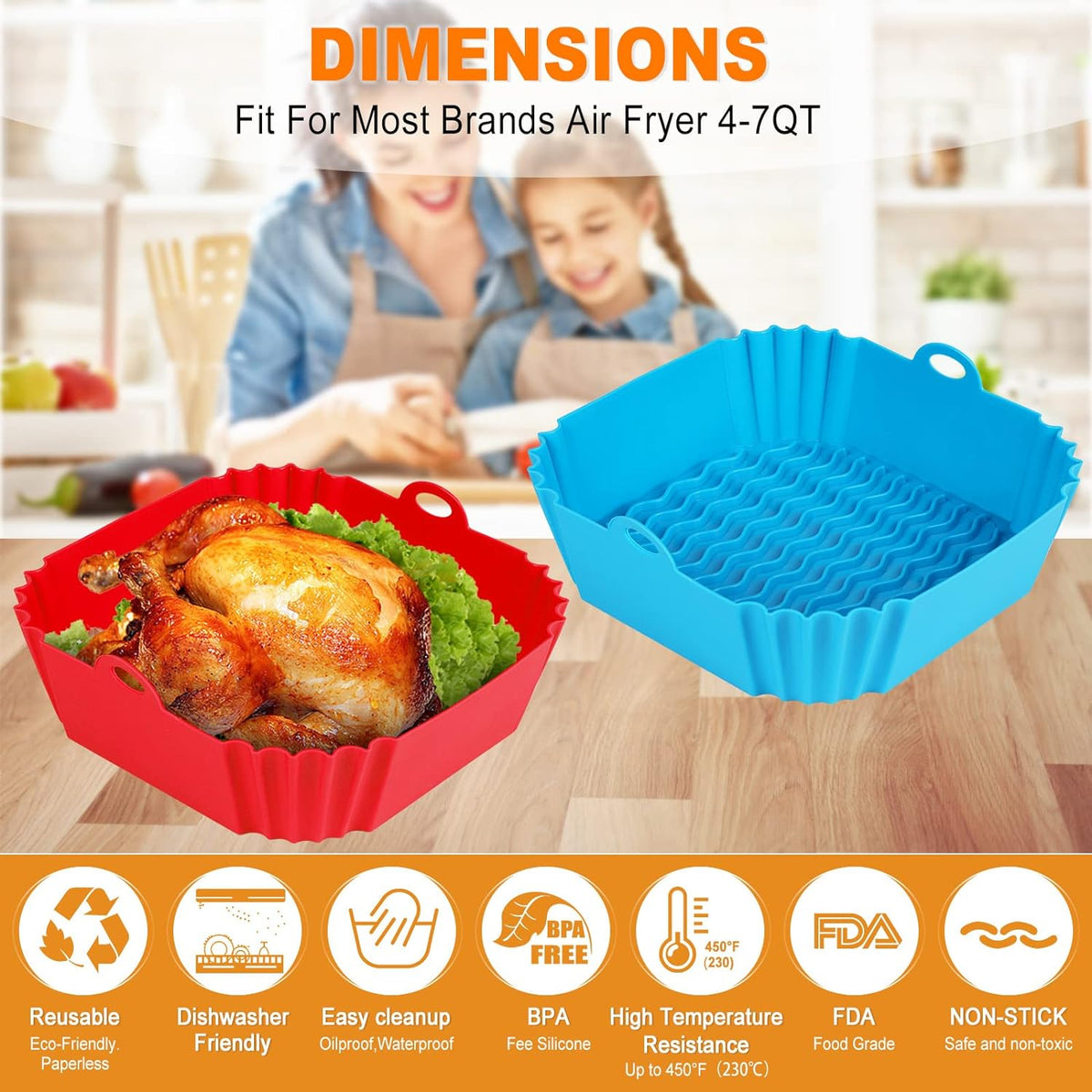 Boribim Square Silicone Air Fryer Inserts – Mindful Meal Prep Liner for Wellness-Focused Kitchens