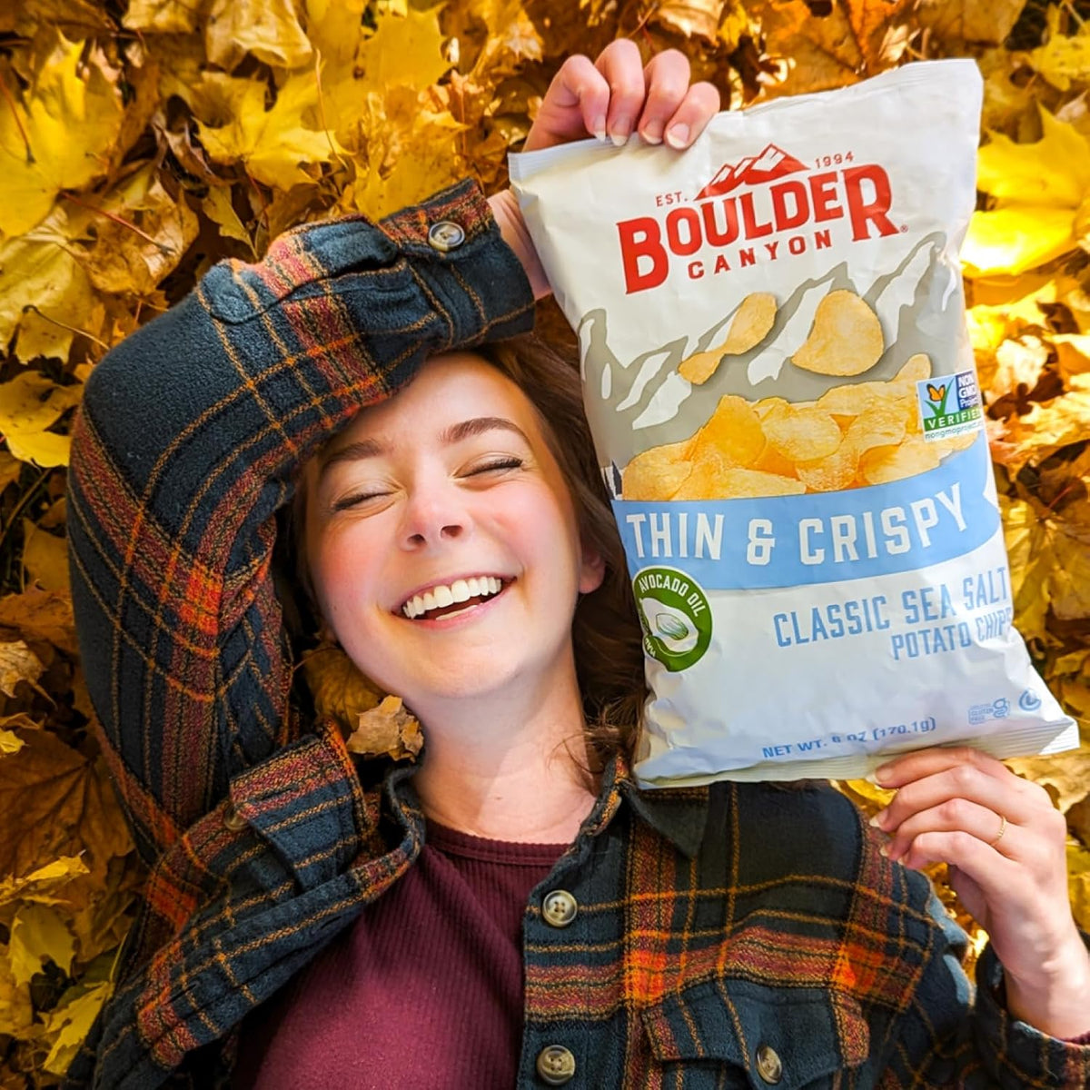 Boulder Canyon Thin & Crispy Classic Sea Salt Chips – Portable Hiking Backpack Snack, 1.25 oz Single-Serve 6-Pack