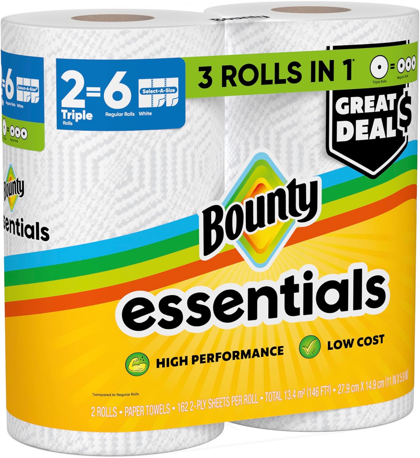 Bounty Essentials Select-A-Size Paper Towels – Family-Safe Cleanup for Kids' Mealtimes, 6 Pack