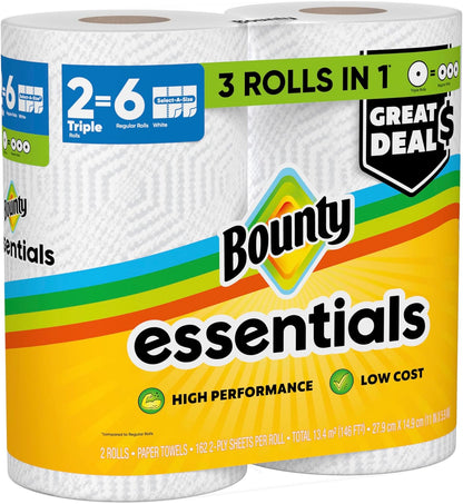 Bounty Essentials Select-A-Size Paper Towels – Family-Safe Cleanup for Kids' Mealtimes, 6 Pack