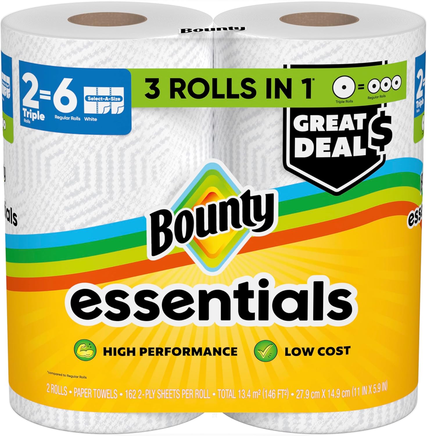 Bounty Essentials Select-A-Size Paper Towels – Family-Safe Cleanup for Kids' Mealtimes, 6 Pack