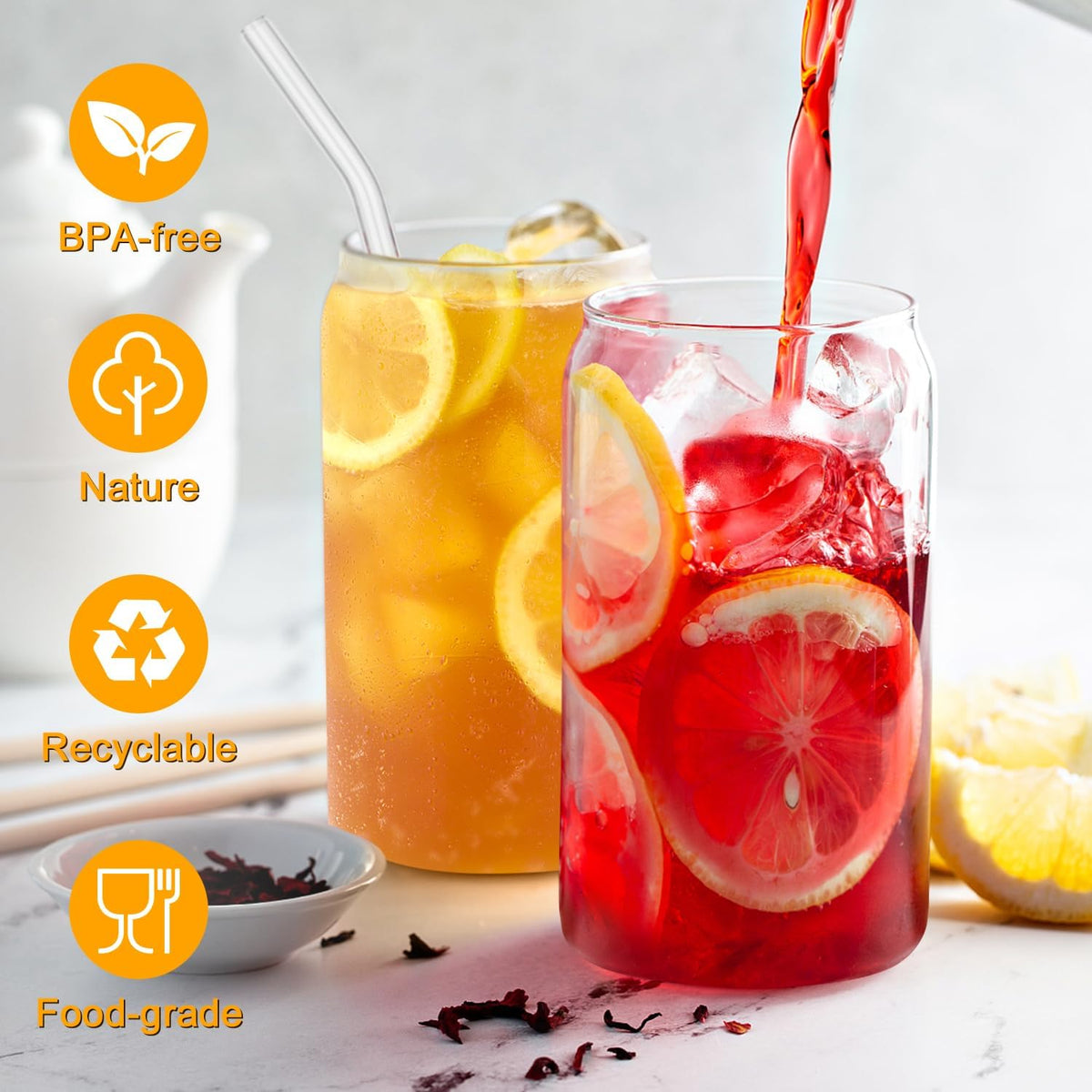 bpa-free, recyclable, food-safe glass body safe for hot and cold temperature swings