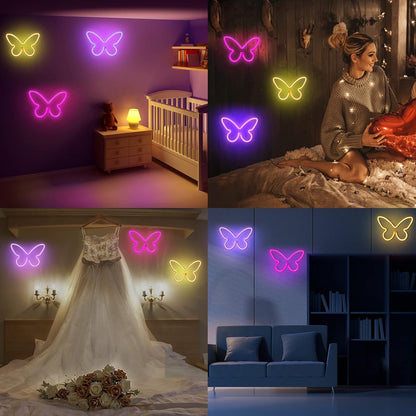 BRIGHTDECK Butterfly Neon Light Set – Safe Nursery Wall Decor for Baby Girls, Cool to Touch Battery Powered LED Signs for Kids Room