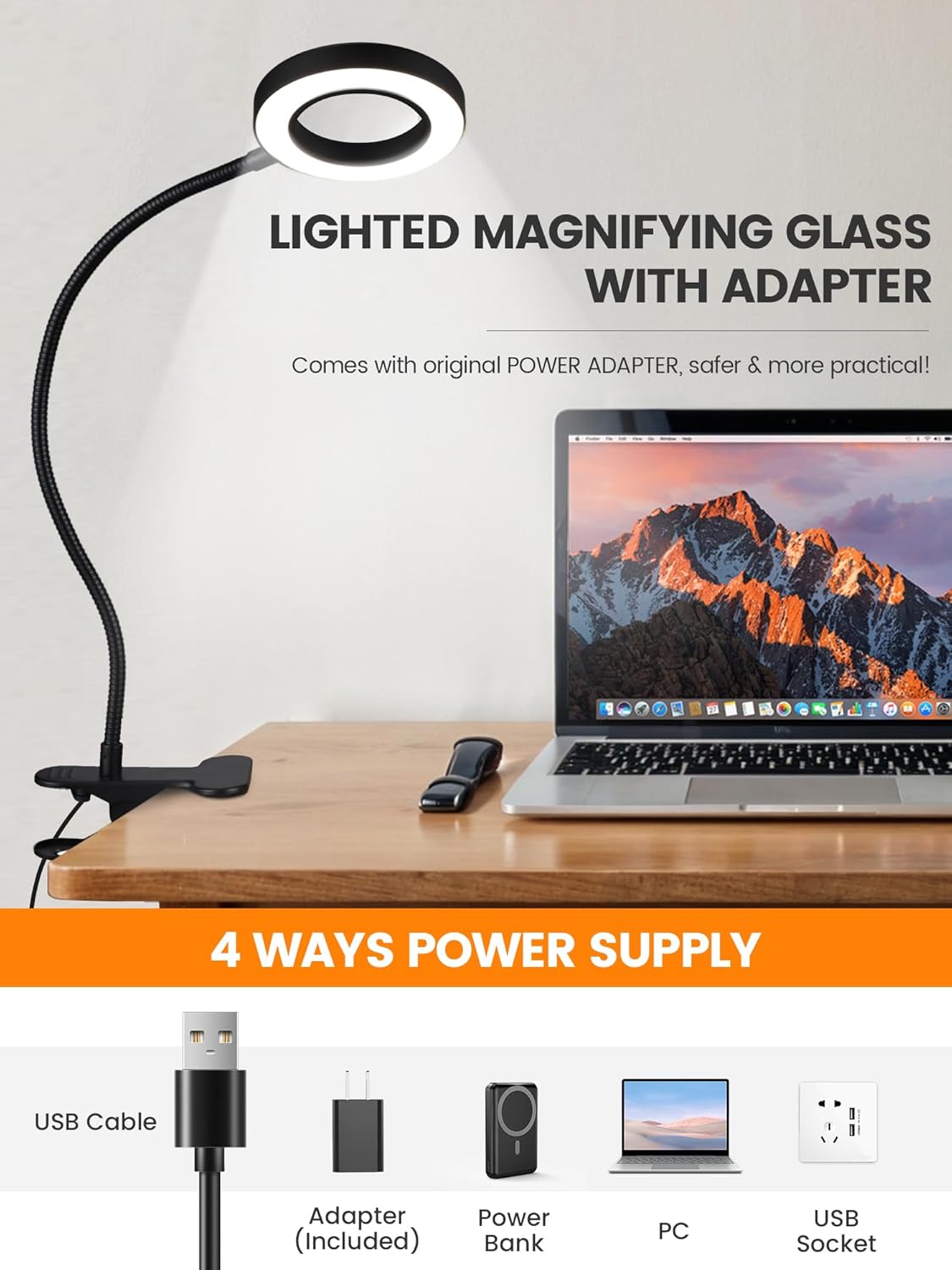 Brightech ViewMax – Home Office Magnifier Lamp, Clip-On Task Light for Detailed Paperwork