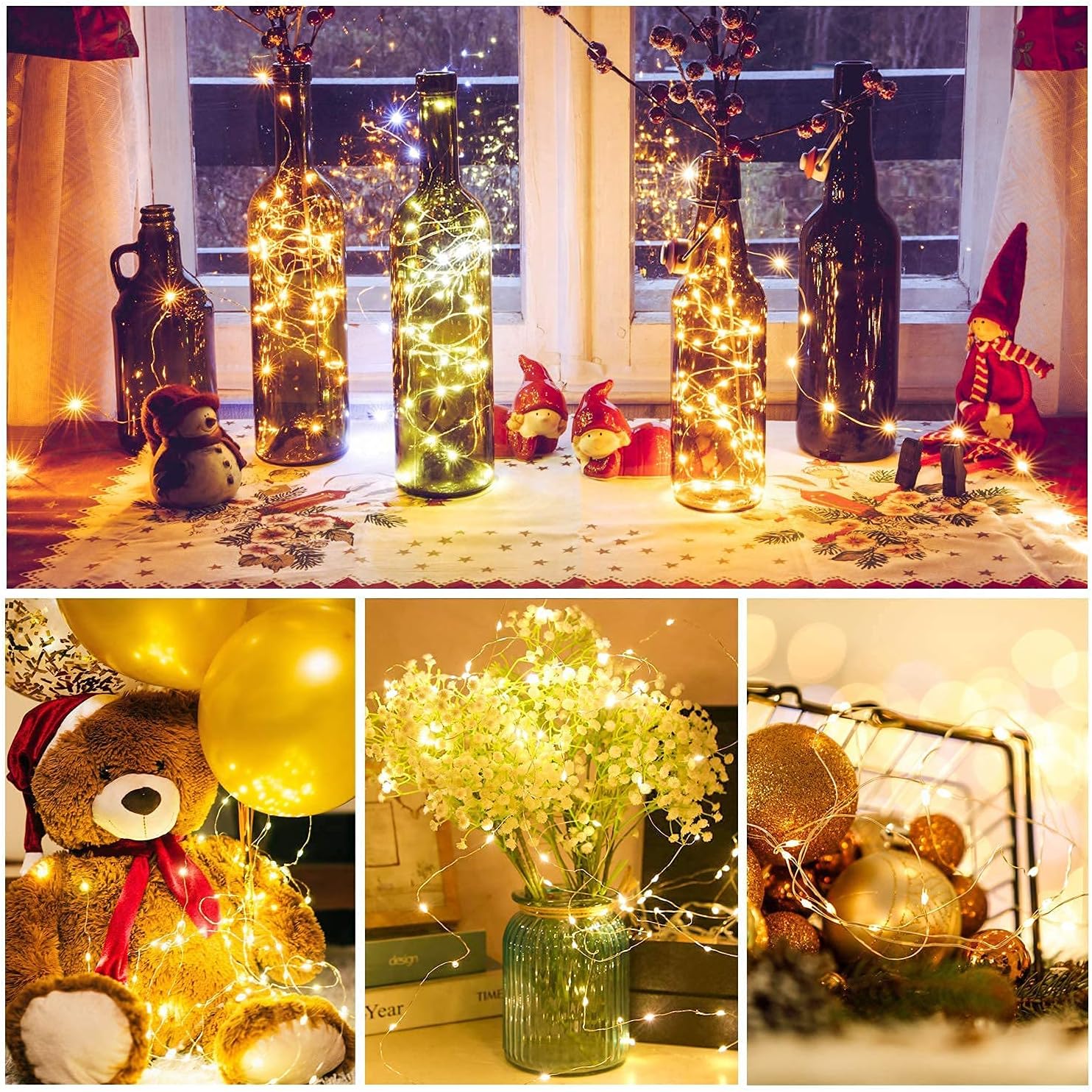Brightever 12 Pack Fairy Lights 7ft – Cozy Bedroom Decor with Warm White Glow, Battery Operated Copper Wire String Lights for Living Room Aesthetic