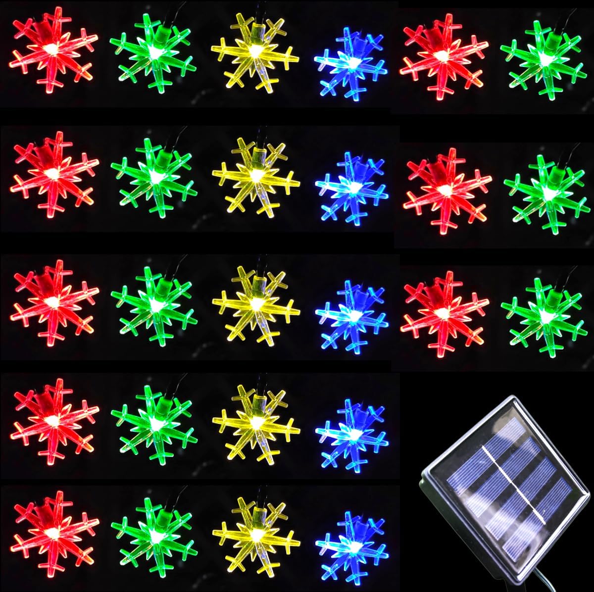 Brightever Solar Snowflake String Lights 20 Ft 30 LED – Warm White Hanging Decor for Reading Nook, Mantel and Apartment Aesthetic