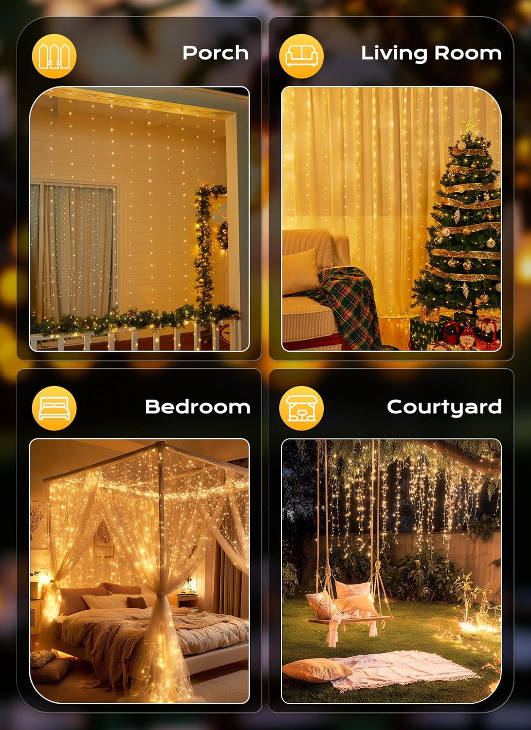 Brightown 300 LED Fairy Curtain Lights in Warm White, Birthday Gift for Her and Teen Girls, USB Hanging Curtain String with Remote for Bedroom Decor
