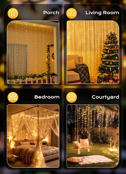 Brightown 300 LED Fairy Curtain Lights in Warm White, Birthday Gift for Her and Teen Girls, USB Hanging Curtain String with Remote for Bedroom Decor