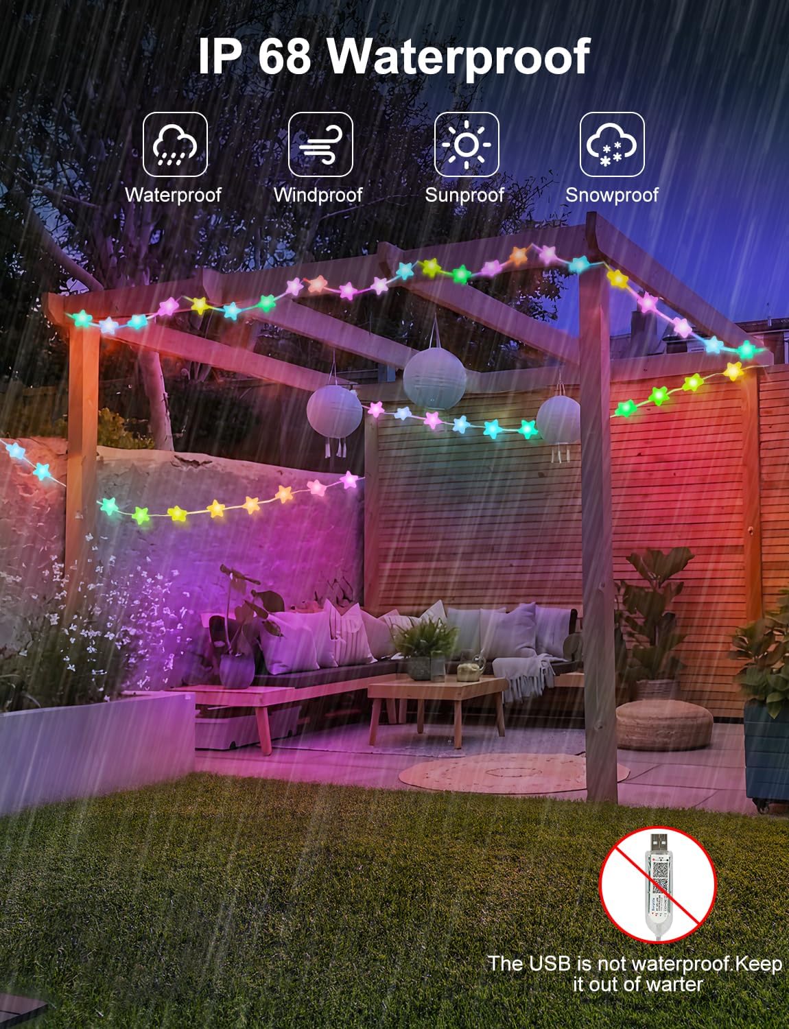 Brightown RGB Color Changing Star String Lights 33ft with Timer Auto Shutoff – Cool to the Touch Toddler and Baby Room Mood Light, Playroom Ceiling Decor