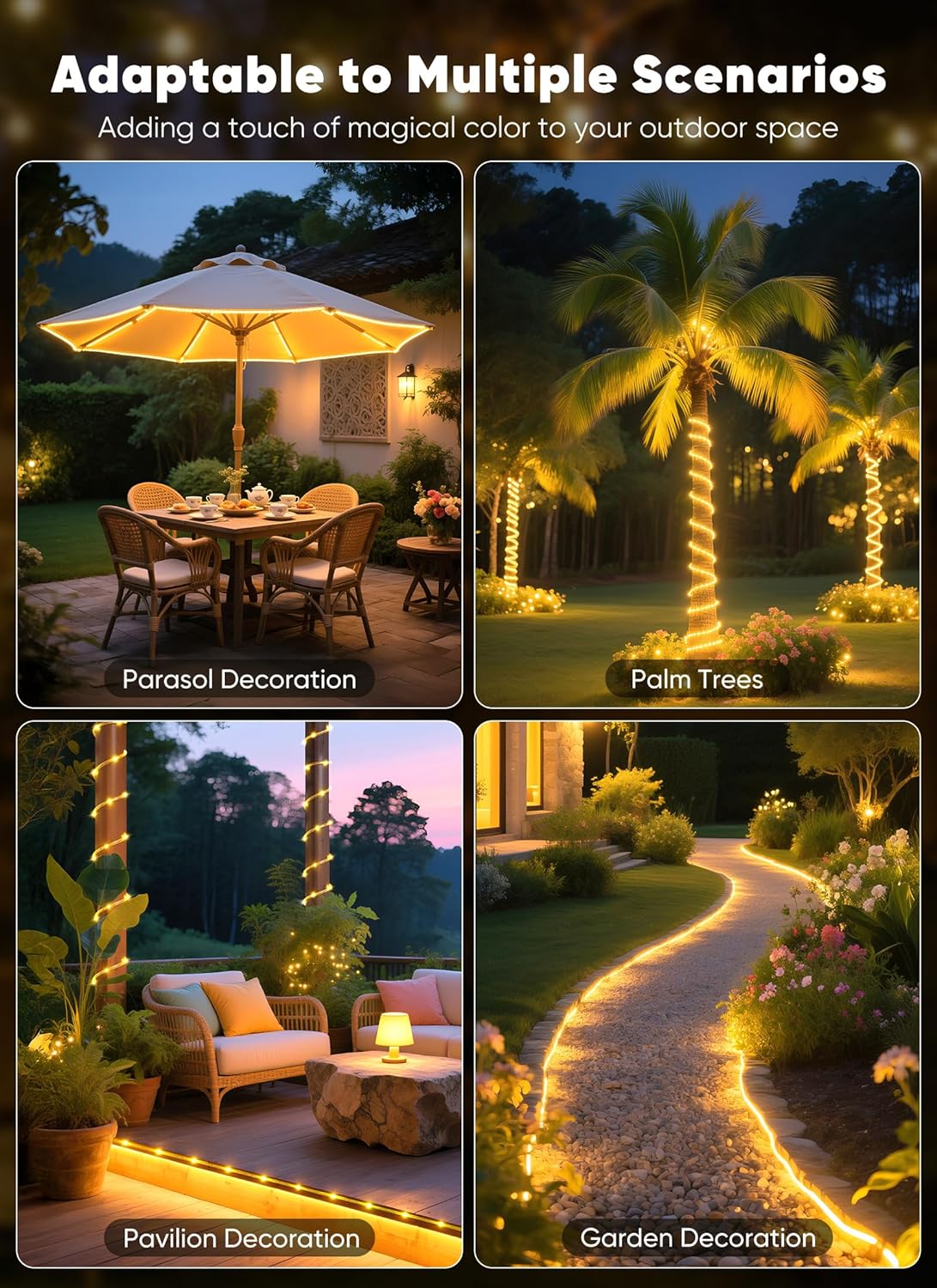 Brightown Solar Rope Lights – Thoughtful Housewarming Gift for Her, Warm White Garden & Patio Fairy Lights