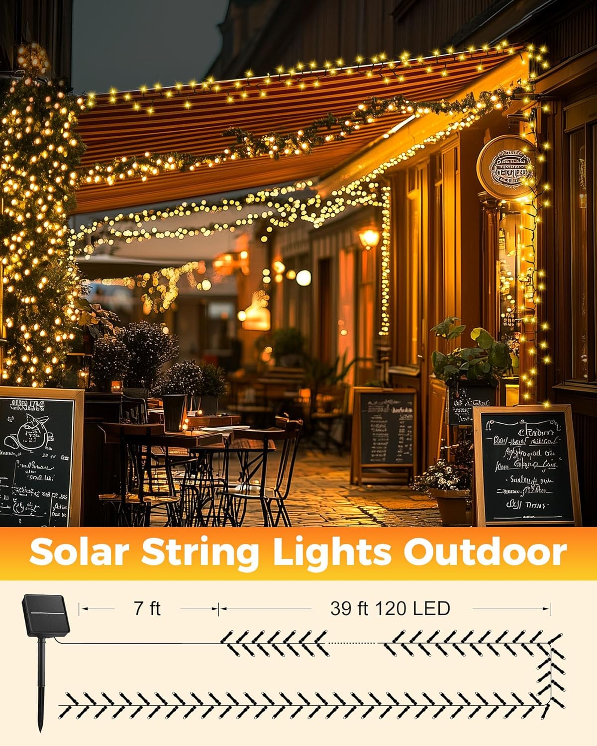 Brightown Solar String Lights – Cozy Living Room and Bedroom Aesthetic, Warm White 39ft