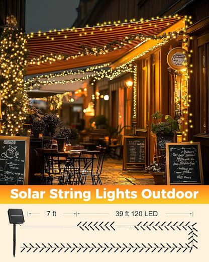 Brightown Solar String Lights – Cozy Living Room and Bedroom Aesthetic, Warm White 39ft