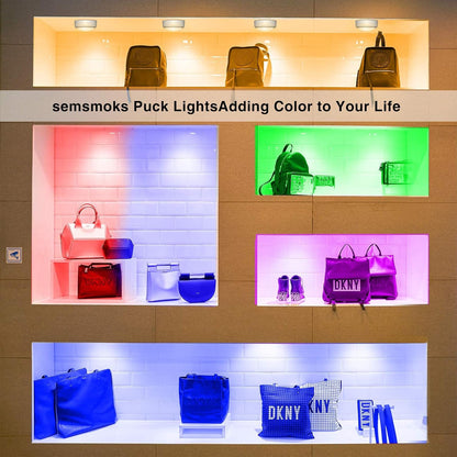 Brilliant Evolution Minimalist LED Puck Lights with Remote, 3M Adhesive Mount for Effortless Intentional Home Setup