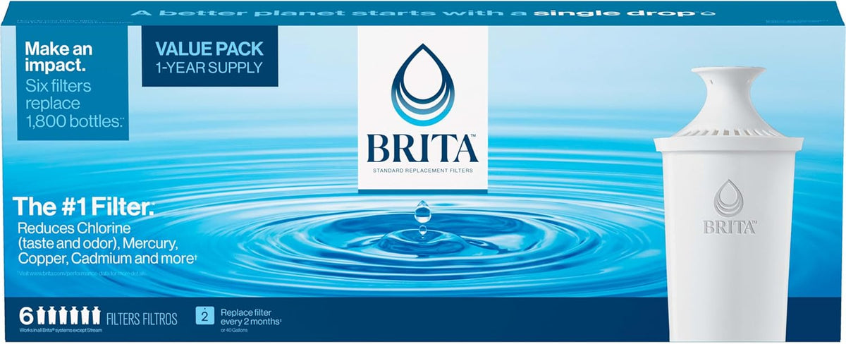 Brita Standard Water Filter 6-Pack – Reliable Replacement Filters for Everyday Kitchen and Refrigerator Use