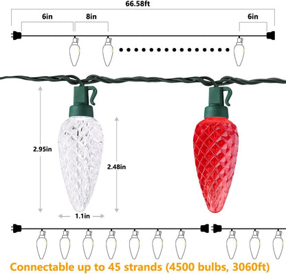 Brizled C9 Faceted Christmas Lights as Housewarming Gift, 66FT Classic Red and White LED String
