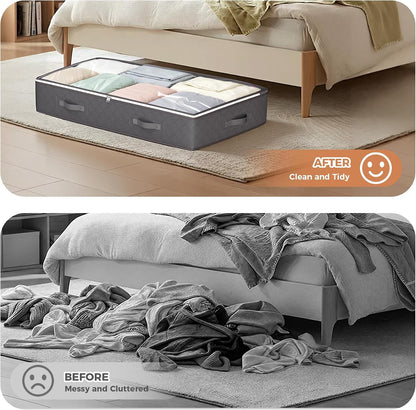 Budding Joy Under Bed Storage Bins 4 Pack Grey, Soft-Edge Toy and Bedding Organizer for Children Bedroom and Nursery Closet