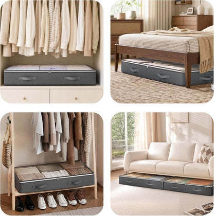 Budding Joy Under Bed Storage Bins 4 Pack Grey, Soft-Edge Toy and Bedding Organizer for Children Bedroom and Nursery Closet