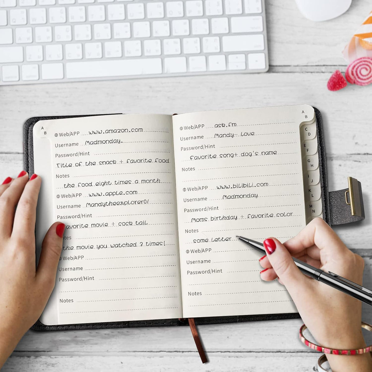 built-in bookmark, pen holder, and refillable page design for long-term usability