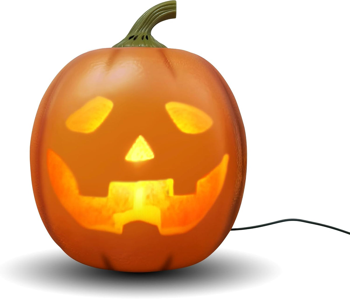 built-in lcd/led short-throw video projector (640x480 native, 1280x720 max) housed inside the pumpkin shell