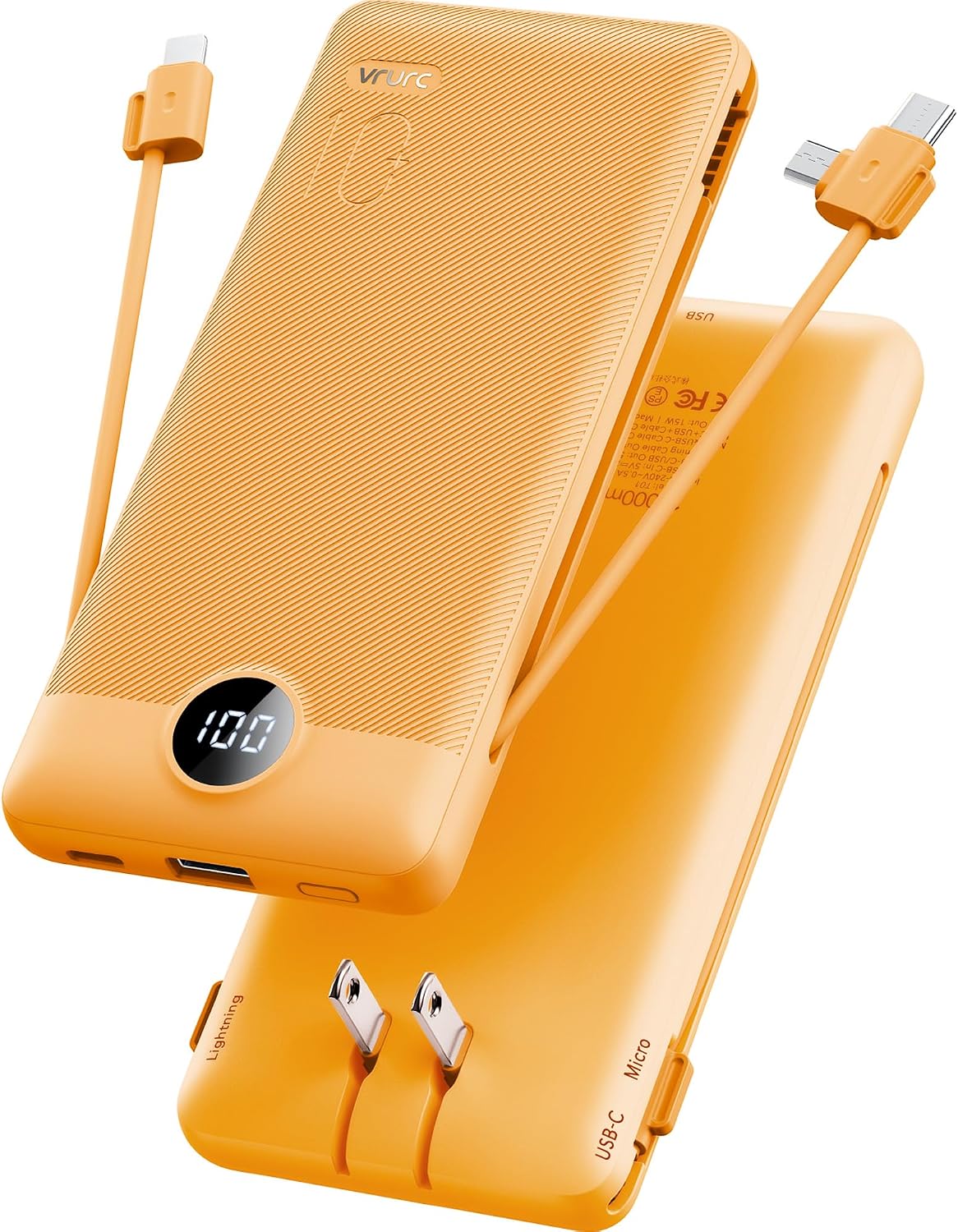 built-in micro usb, usb-c, and standard usb charging cables integrated into the body
