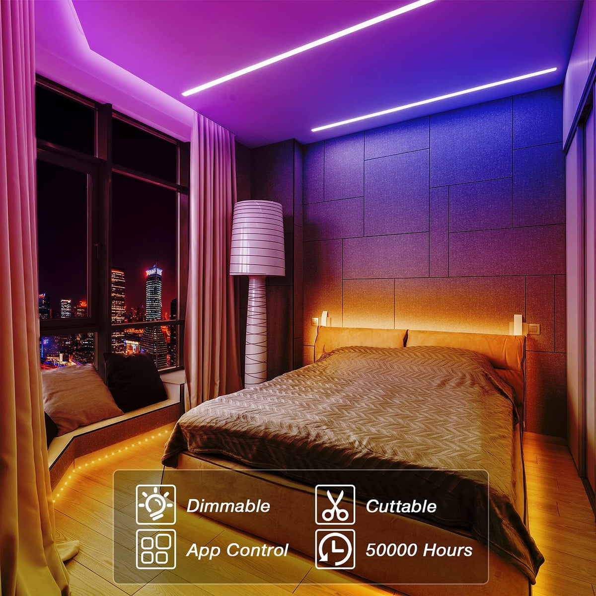 built-in microphone and music sync mode that auto-adjusts color and speed to rhythm