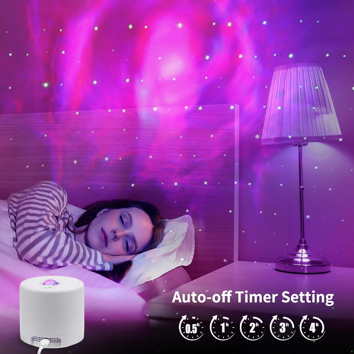 built-in timer with 0.5/1/2/3/4 hour auto-off options