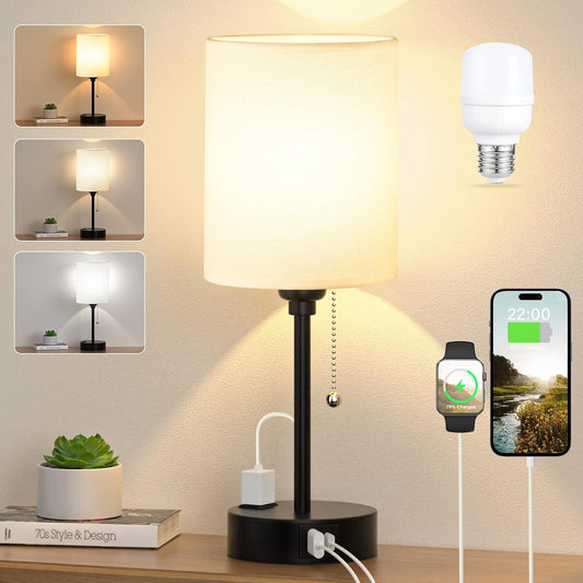 built-in usb-c port, usb-a port, and 2-prong ac outlet delivering stable 5v 2.1a output whether the lamp is on or off