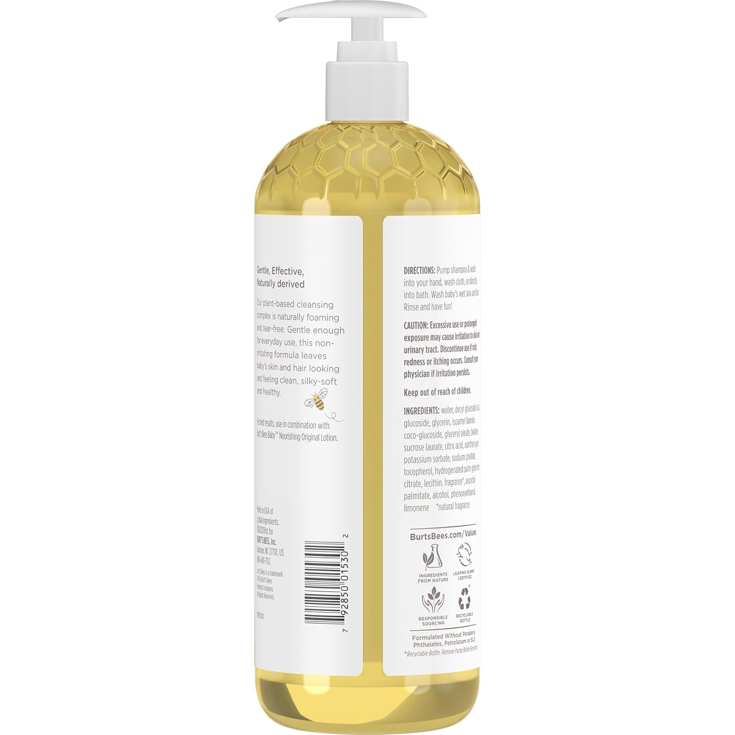 Burt's Bees Baby Shampoo & Wash – Tear-Free 2-in-1 for Sensitive Kids' Skin, 21 oz Pump Bottle