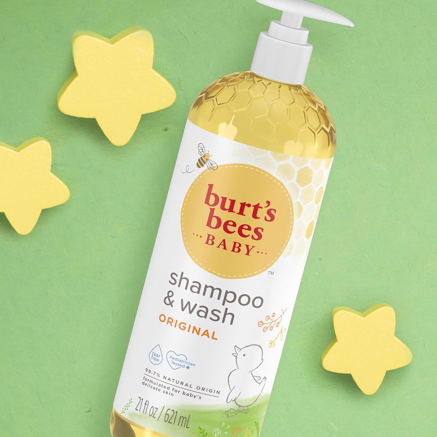 Burt's Bees Baby Shampoo & Wash – Tear-Free 2-in-1 for Sensitive Kids' Skin, 21 oz Pump Bottle