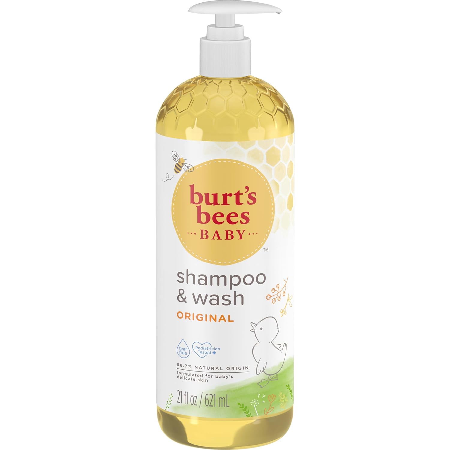 Burt's Bees Baby Shampoo & Wash – Tear-Free 2-in-1 for Sensitive Kids' Skin, 21 oz Pump Bottle