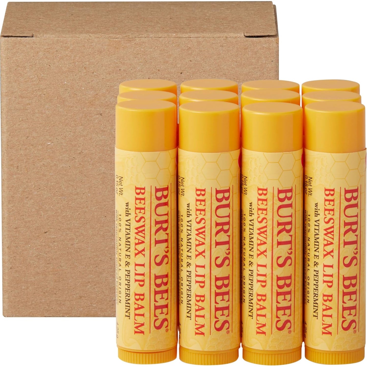 Burt's Bees Beeswax Lip Balm 12-Pack – Simple Clean Lip Care for an Uncluttered Bathroom Vanity