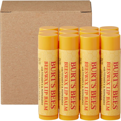 Burt's Bees Beeswax Lip Balm 12-Pack – Simple Clean Lip Care for an Uncluttered Bathroom Vanity