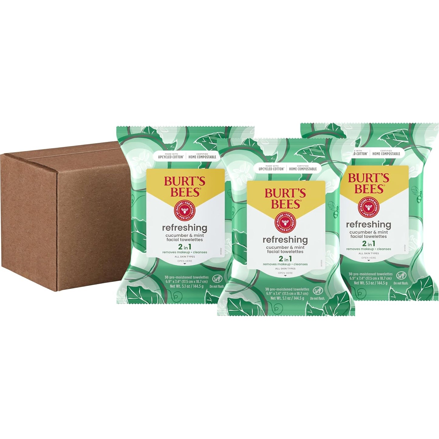 Burt's Bees Cucumber & Mint Face Wipes – Desk-Side Cleanser for Busy Commuters