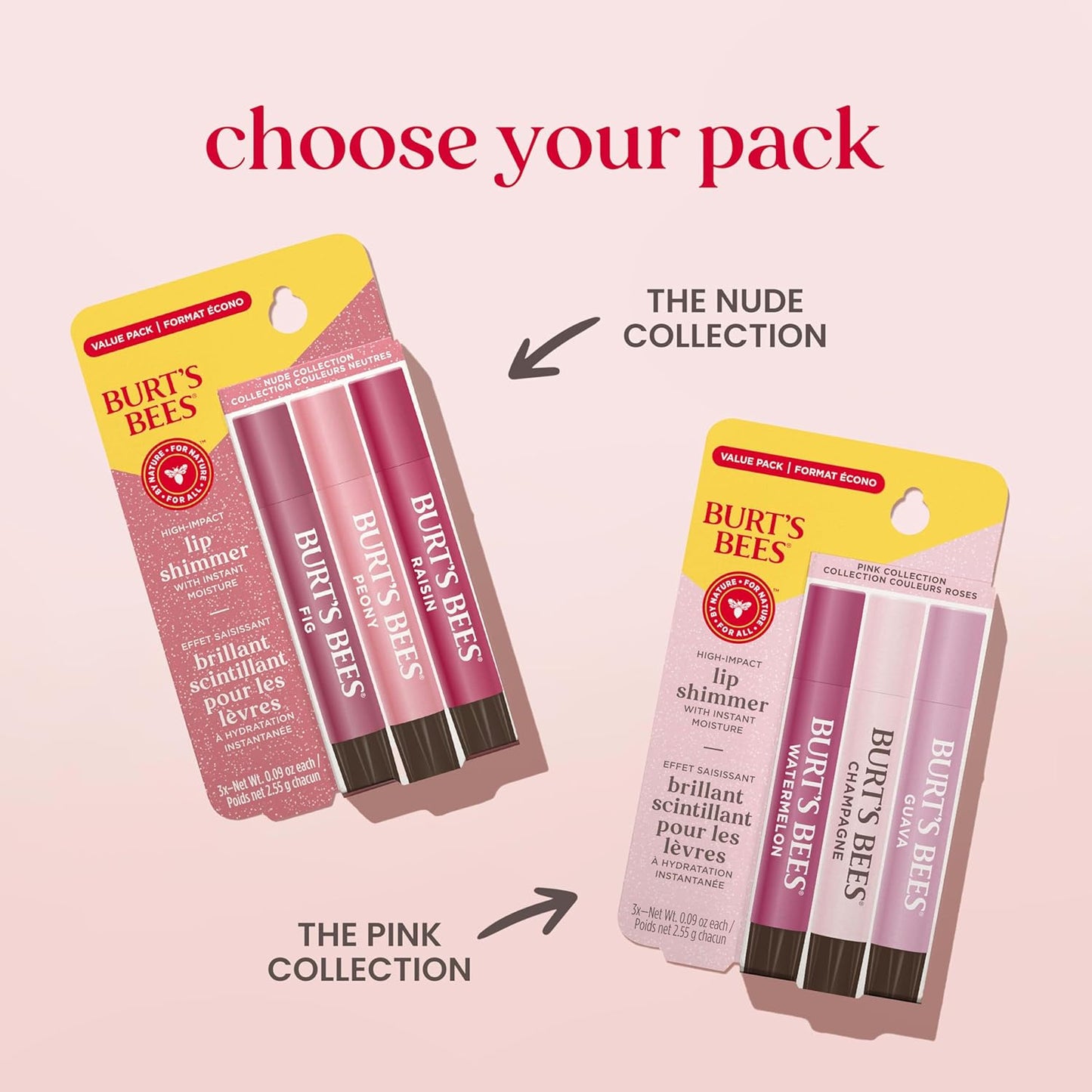 Burt's Bees Lip Shimmer Tinted Balm Trio – Thoughtful Birthday Gift for Her with Three Warm Shades