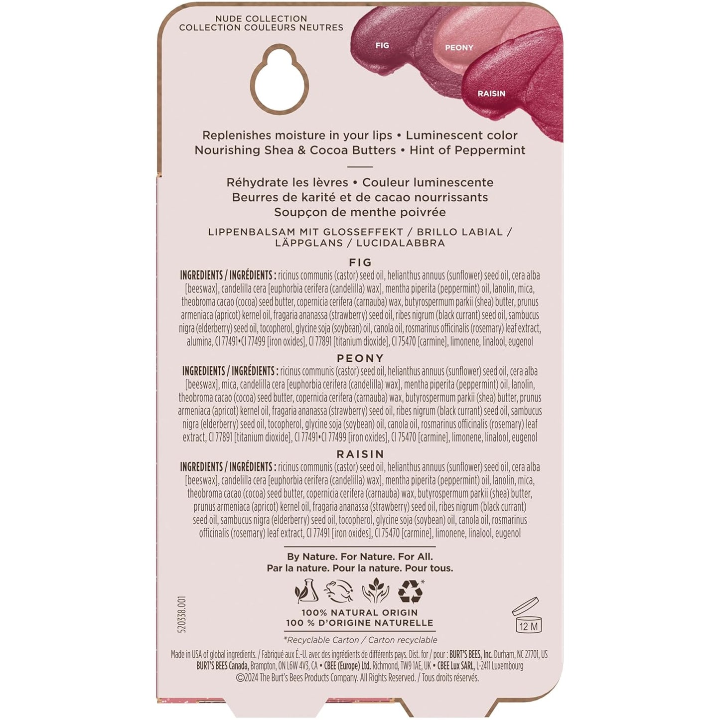 Burt's Bees Lip Shimmer Tinted Balm Trio – Thoughtful Birthday Gift for Her with Three Warm Shades