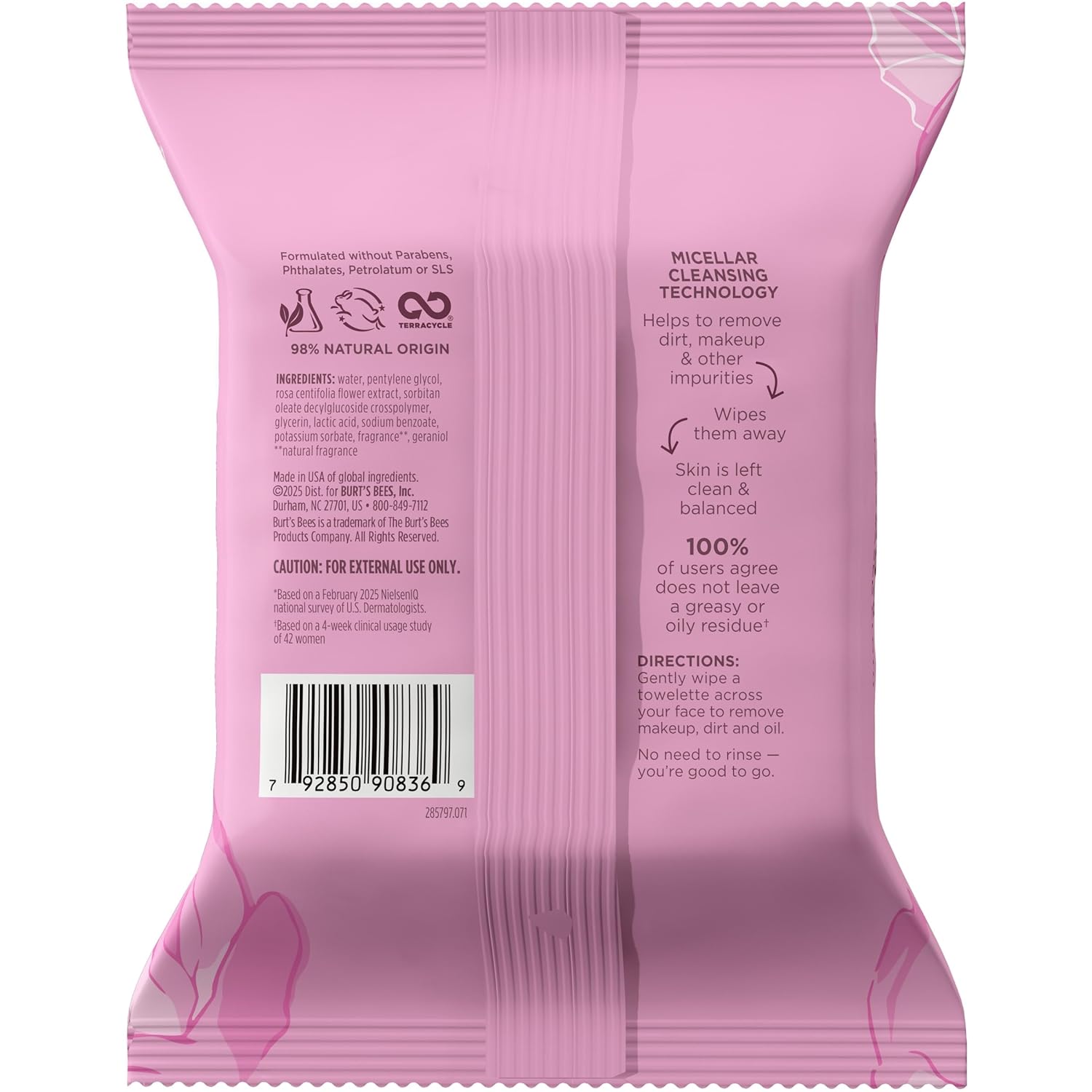 Burt's Bees Micellar Rose Water Towelettes – Thoughtful Birthday Gift for Her, Plant-Based Makeup Remover Set