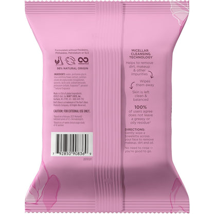 Burt's Bees Micellar Rose Water Towelettes – Thoughtful Birthday Gift for Her, Plant-Based Makeup Remover Set