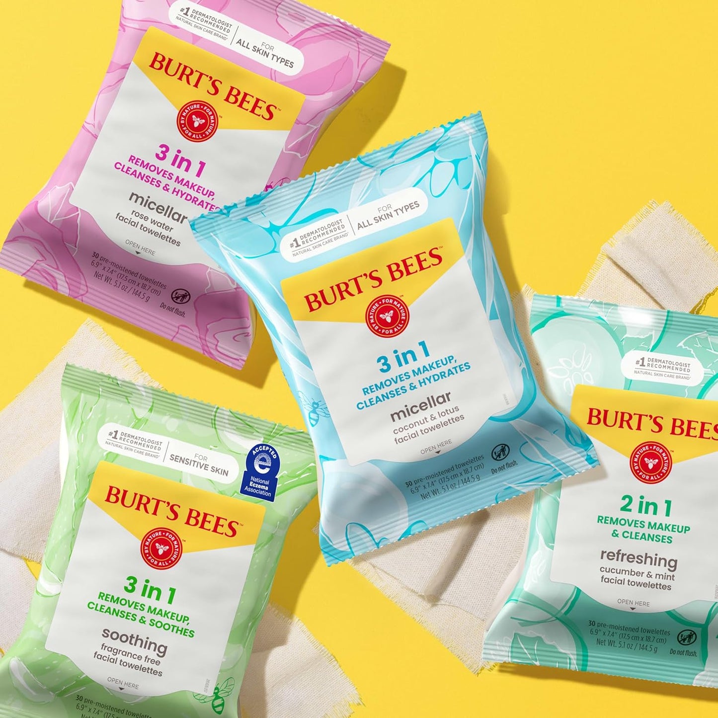 Burt's Bees Micellar Rose Water Towelettes – Thoughtful Birthday Gift for Her, Plant-Based Makeup Remover Set