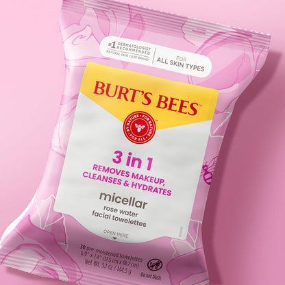 Burt's Bees Micellar Rose Water Towelettes – Thoughtful Birthday Gift for Her, Plant-Based Makeup Remover Set