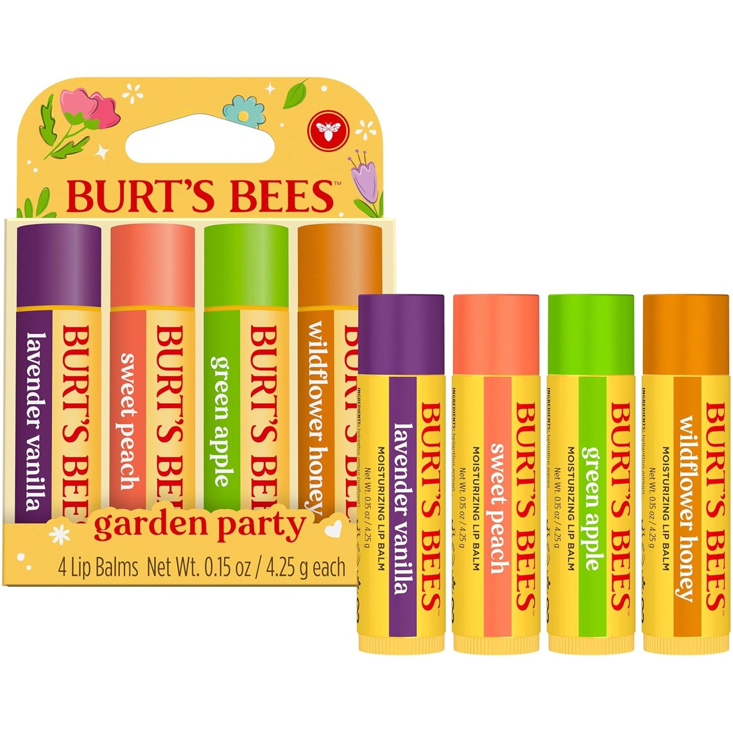 Burt's Bees Pocket-Sized Lip Balm 4 Pack – Travel Friendly Moisturizer for Hiking and Camping Trips