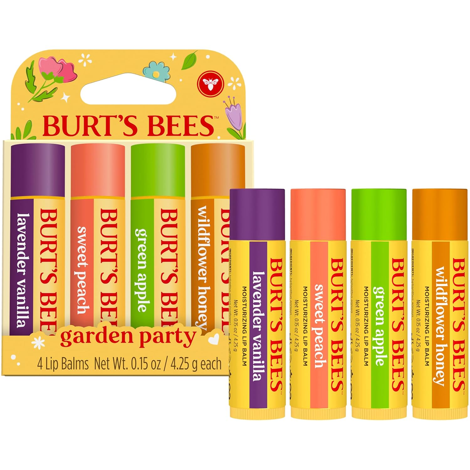 Burt's Bees Pocket-Sized Lip Balm 4 Pack – Travel Friendly Moisturizer for Hiking and Camping Trips