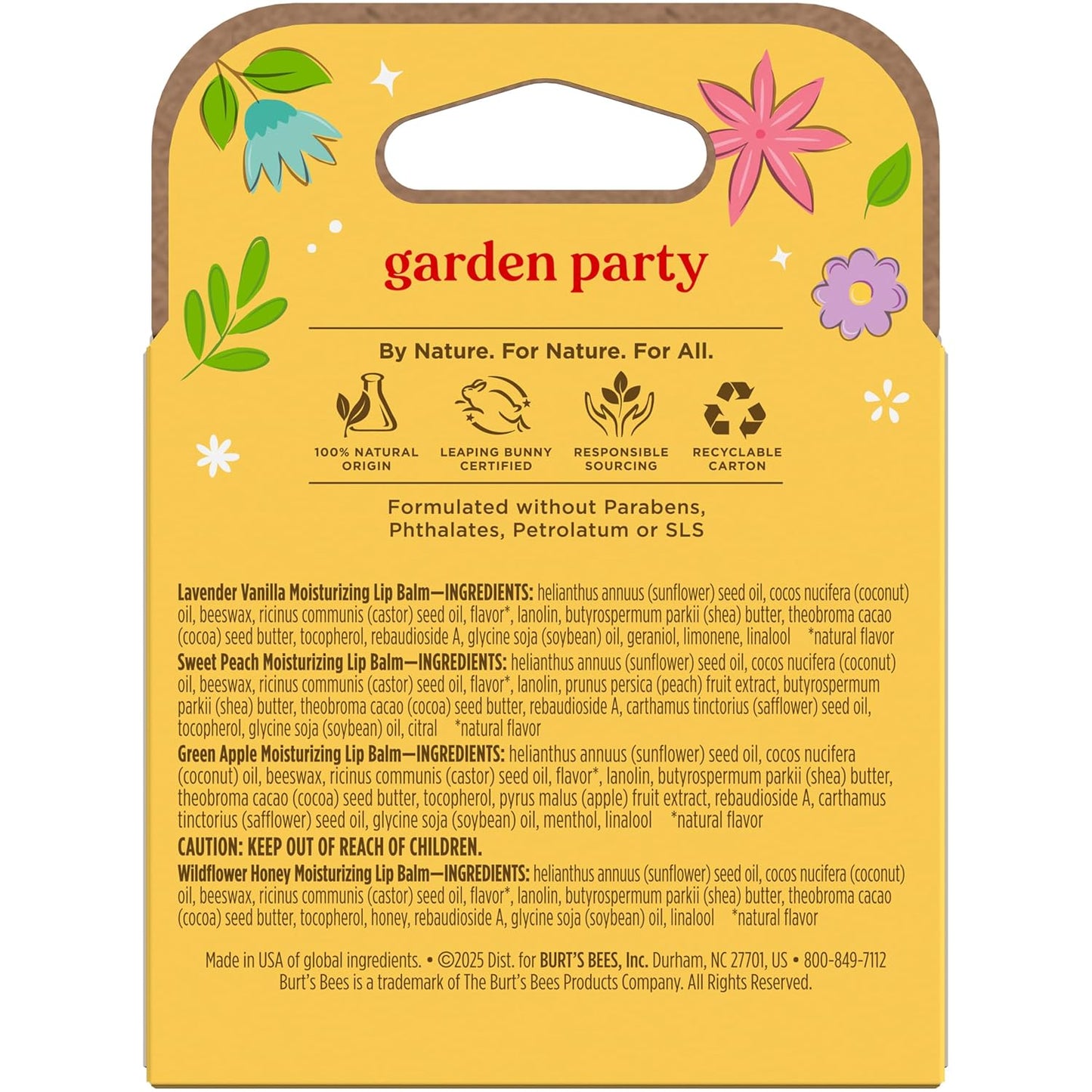Burt's Bees Pocket-Sized Lip Balm 4 Pack – Travel Friendly Moisturizer for Hiking and Camping Trips