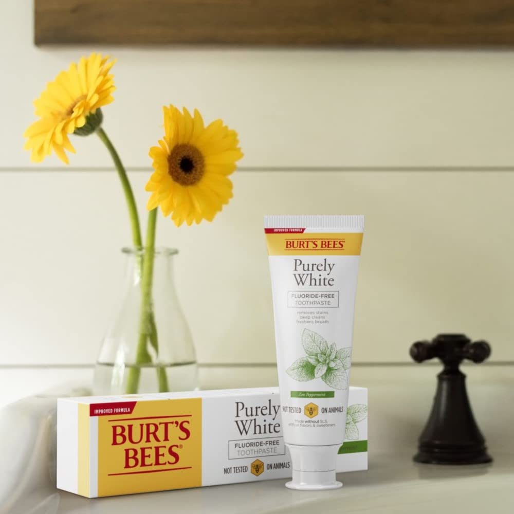 Burt's Bees Purely White Fluoride-Free Toothpaste Pack of 3 – Zen Peppermint Natural Gift for a Wellness Friend or New Homeowner