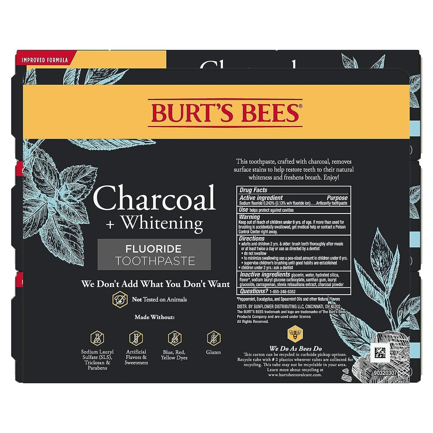 Burt's Bees SLS-Free Charcoal Toothpaste 3-Pack – Gentle, Chemical-Conscious Brushing for Sensitive Users